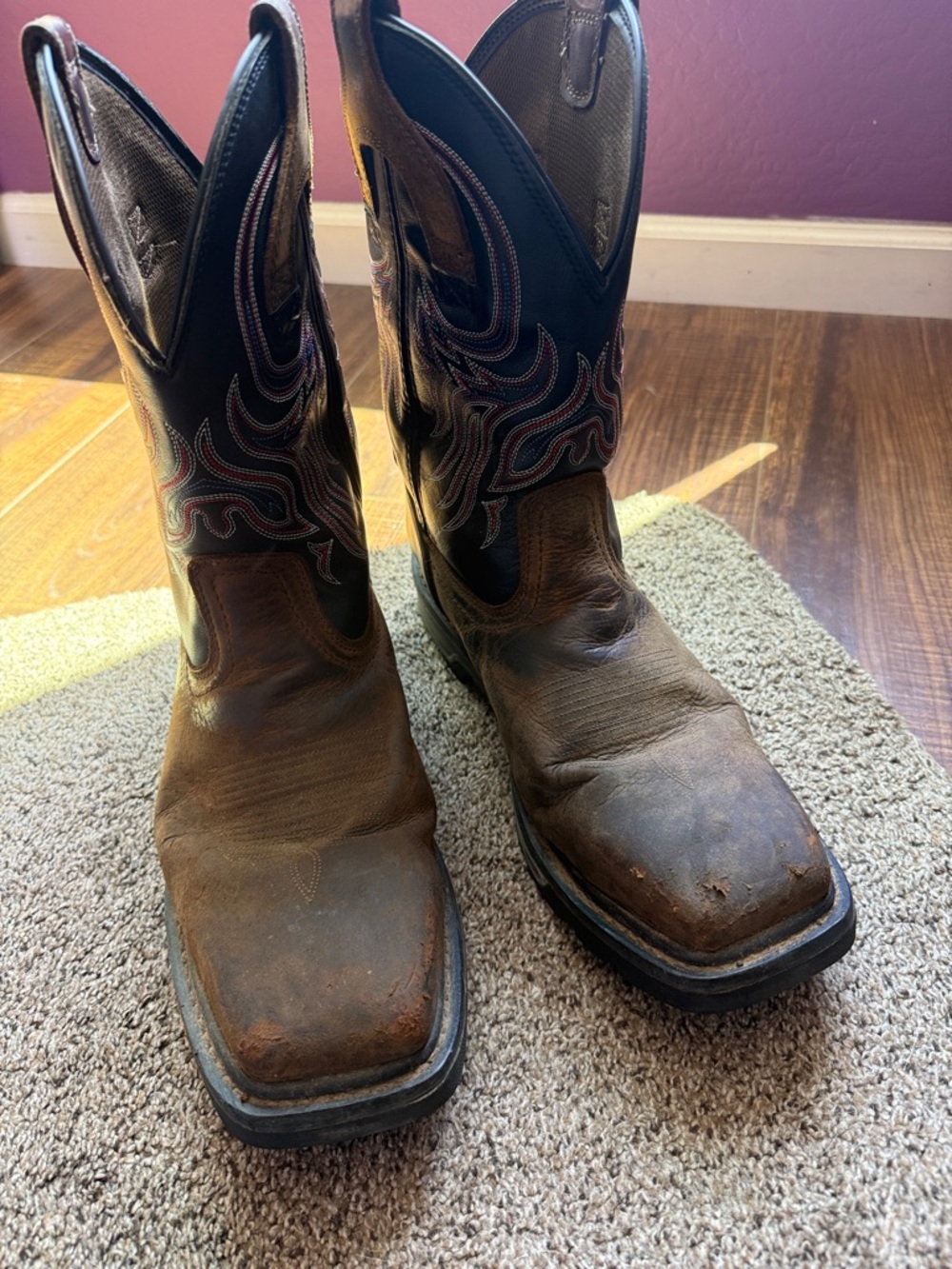 Men's Brown Leather Cowboy Work Boots - steel Square Toe Justin